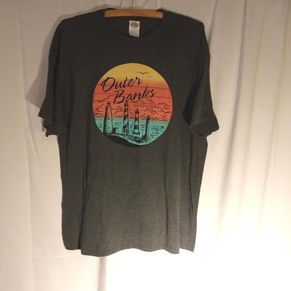 NWOT Outer Banks T Shirt Men Size XL Gray Lighthouses Short Sleeve